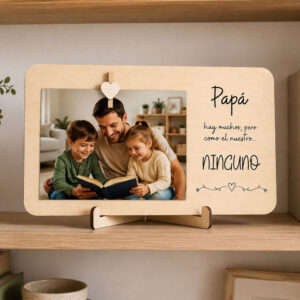 Marco de madera con peana, frase grabada y fotografía 10x15 cm - Imagen 5
