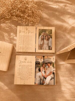 Marco libro de madera personalizado con grabado láser