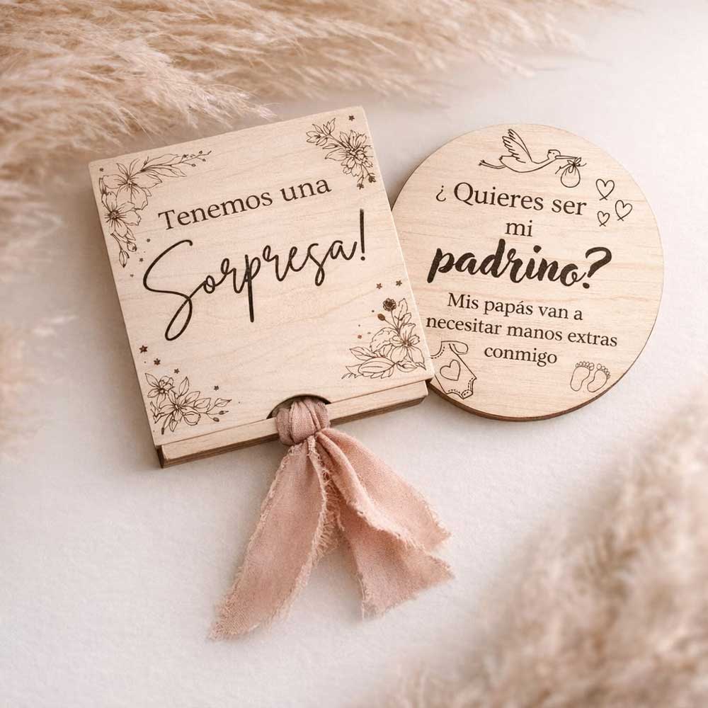 placa-padrino Placa de madera personalizada para pedir que sean padrinos o madrinas - Imagen 1