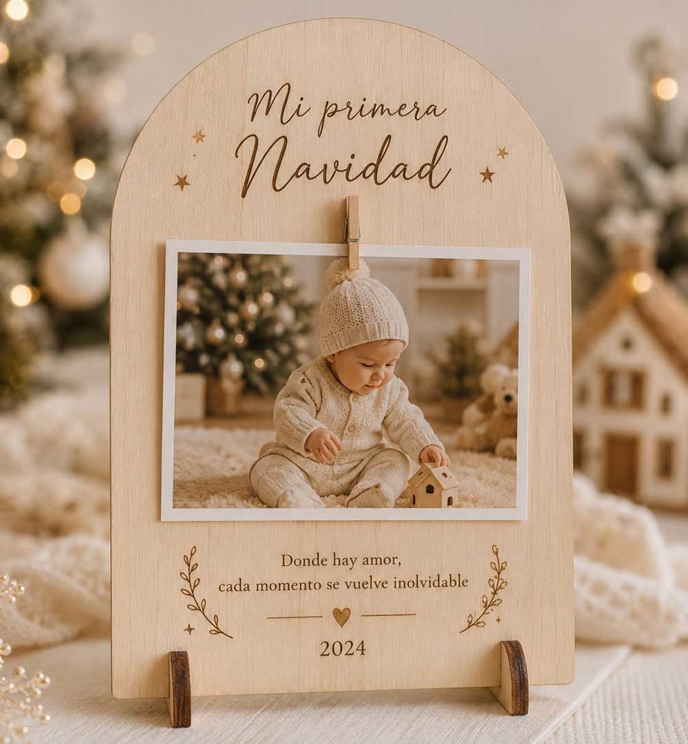 primera-navidad Marco de madera personalizado – Mi primera Navidad - Imagen 1