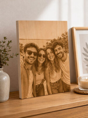 Foto grabada en madera abedul de 18 mm con dedicatoria