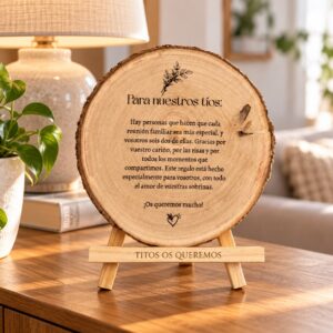 Rodaja de madera personalizada con foto grabada y dedicatoria - Imagen 5