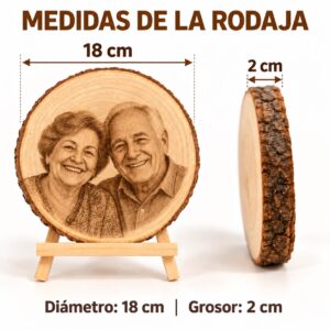 Rodaja de madera personalizada con foto grabada y dedicatoria - Imagen 4