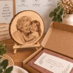 Rodaja de madera personalizada con foto grabada y dedicatoria