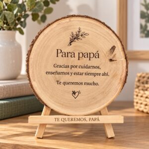 Rodaja de madera personalizada con foto grabada y dedicatoria - Imagen 3
