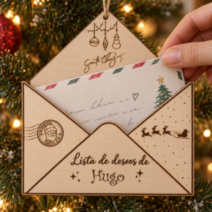 Detalle introduciendo la carta en el sobre de madera personalizado
