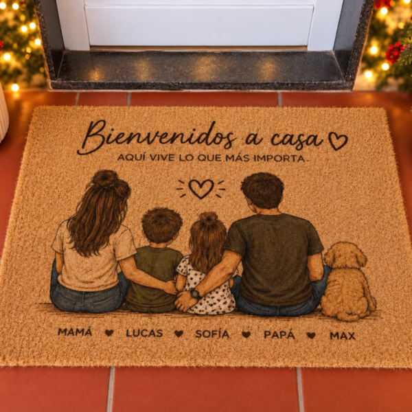 Felpudo personalizado con foto 🏡✨ en ambiente navideño — ejemplo de personalización