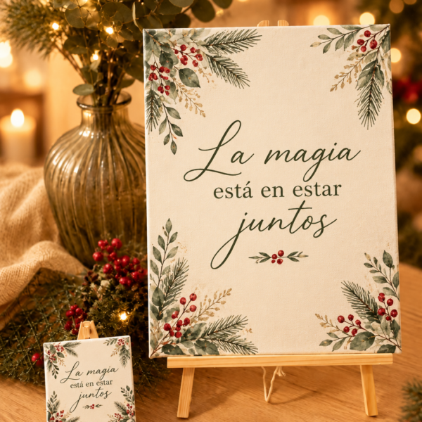 Pack de lienzo personalizado y mini lienzo con diseño gráfico navideño de ejemplo La magia está en estar juntos