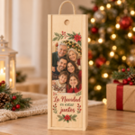 Caja de vino de Navidad con foto familiar