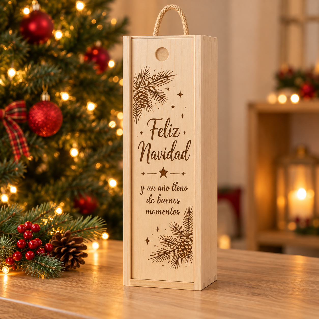 Caja de vino de Navidad con grabado Caja de vino de Navidad con grabado